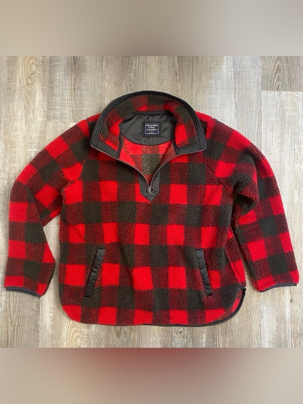 Abercrombie & Fitch Plaid Teddy Fuzzy Sherpa Pullover Fleece *like NEW*-size L